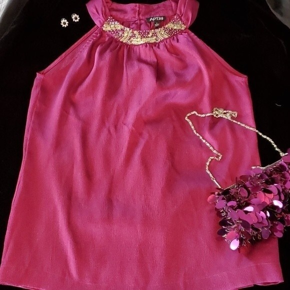 HALTER TOP FUCHSIA PINK SILVER SEQUINS APT. 9 WOMEN SIZE SMALL COCKTAIL EVENING - Picture 3 of 10